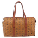 MCM Logogram Vicetos Boston Bag PVC Leather Brown Gold Auth 209878-3