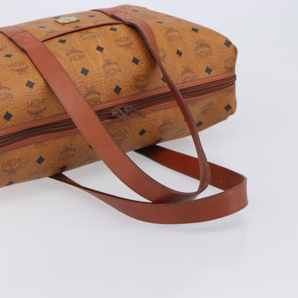 MCM Logogram Vicetos Boston Bag PVC Leather Brown Gold Auth 209878