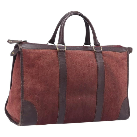 Christian Dior Trotter Canvas Hand Bag Suede Bordeaux Gold Auth 209880