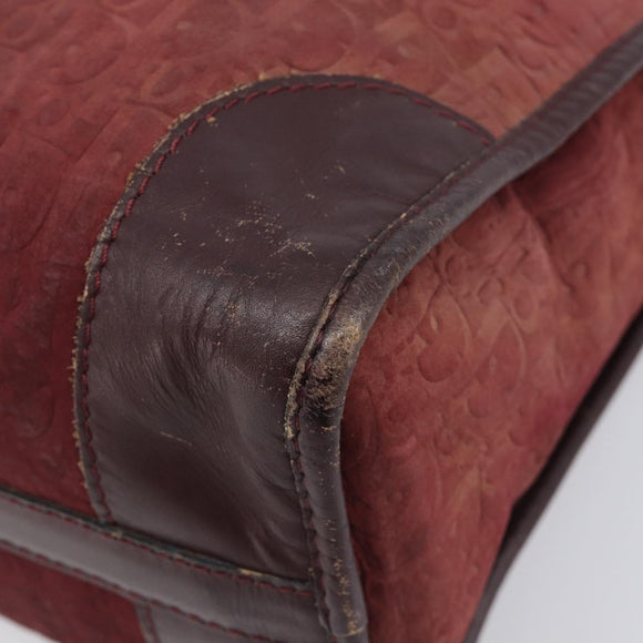 Christian Dior Trotter Canvas Hand Bag Suede Bordeaux Gold Auth 209880