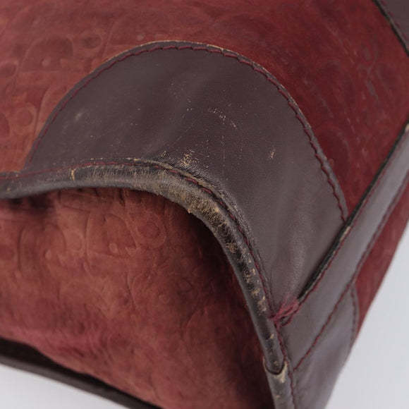 Christian Dior Trotter Canvas Hand Bag Suede Bordeaux Gold Auth 209880