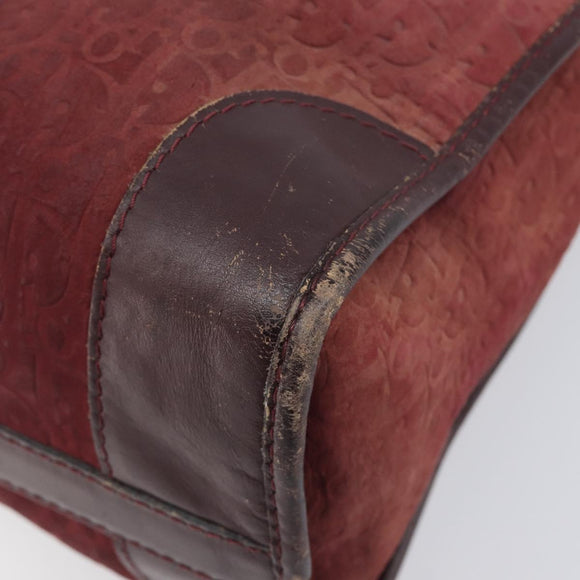 Christian Dior Trotter Canvas Hand Bag Suede Bordeaux Gold Auth 209880