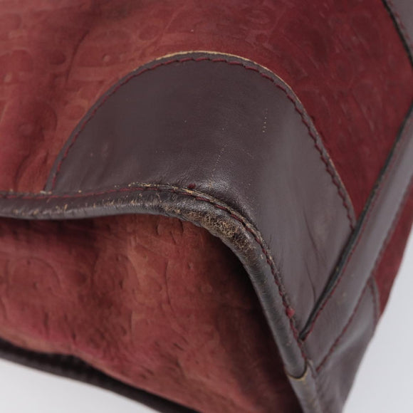 Christian Dior Trotter Canvas Hand Bag Suede Bordeaux Gold Auth 209880