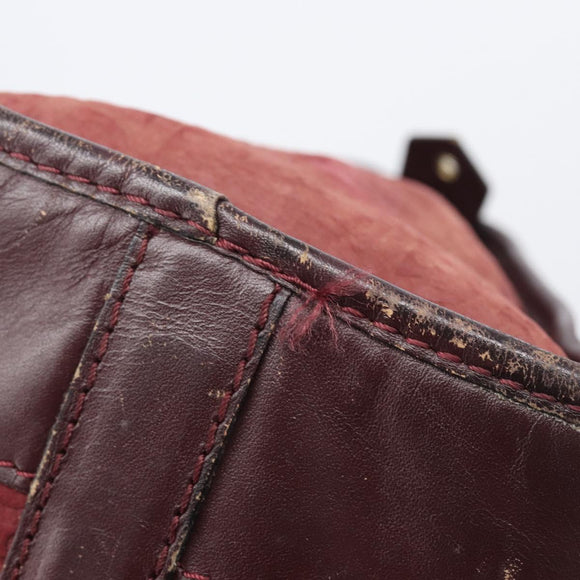 Christian Dior Trotter Canvas Hand Bag Suede Bordeaux Gold Auth 209880