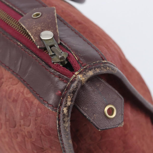 Christian Dior Trotter Canvas Hand Bag Suede Bordeaux Gold Auth 209880