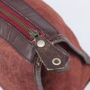 Christian Dior Trotter Canvas Hand Bag Suede Bordeaux Gold Auth 209880-17