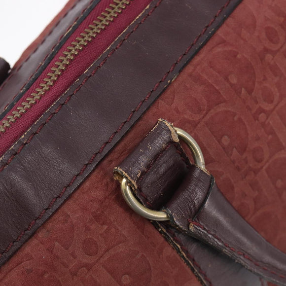 Christian Dior Trotter Canvas Hand Bag Suede Bordeaux Gold Auth 209880