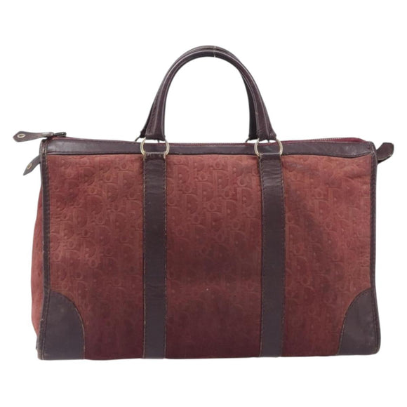 Christian Dior Trotter Canvas Hand Bag Suede Bordeaux Gold Auth 209880