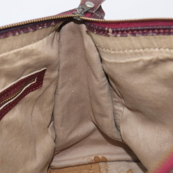 Christian Dior Trotter Canvas Hand Bag Suede Bordeaux Gold Auth 209880