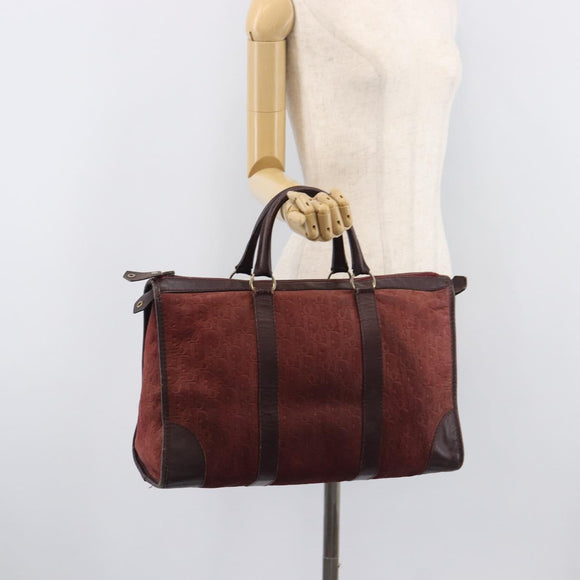 Christian Dior Trotter Canvas Hand Bag Suede Bordeaux Gold Auth 209880