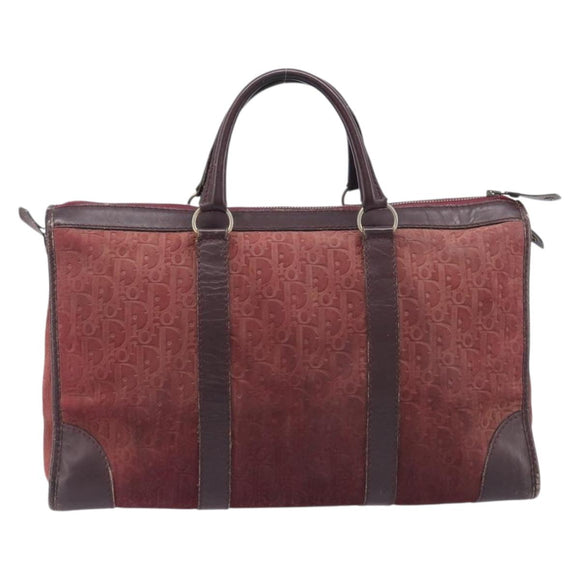 Christian Dior Trotter Canvas Hand Bag Suede Bordeaux Gold Auth 209880