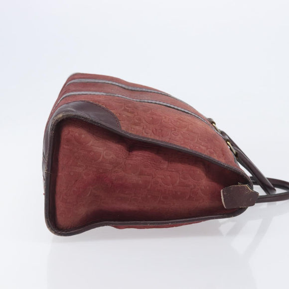 Christian Dior Trotter Canvas Hand Bag Suede Bordeaux Gold Auth 209880