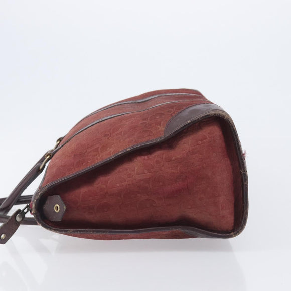 Christian Dior Trotter Canvas Hand Bag Suede Bordeaux Gold Auth 209880