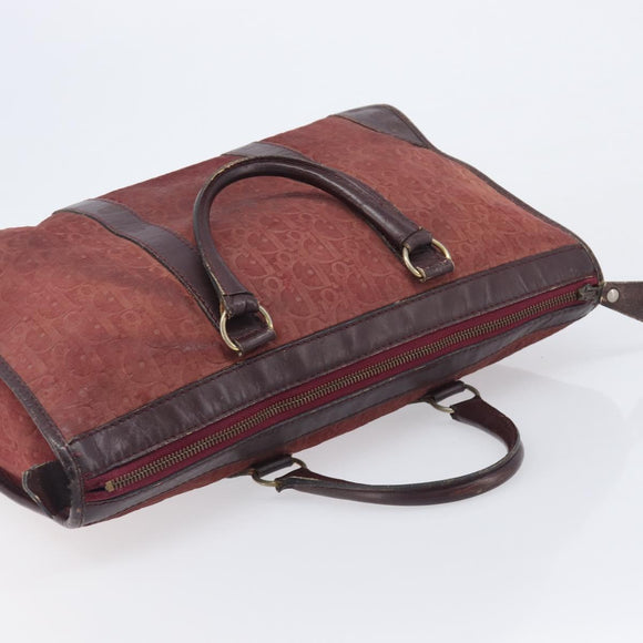 Christian Dior Trotter Canvas Hand Bag Suede Bordeaux Gold Auth 209880