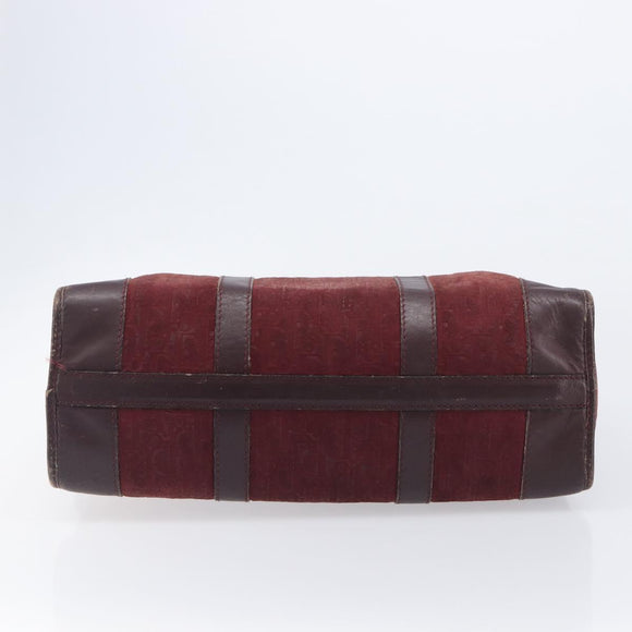 Christian Dior Trotter Canvas Hand Bag Suede Bordeaux Gold Auth 209880