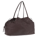Miu Miu Tote Bag Leather Dark Brown Silver Auth 209885-1