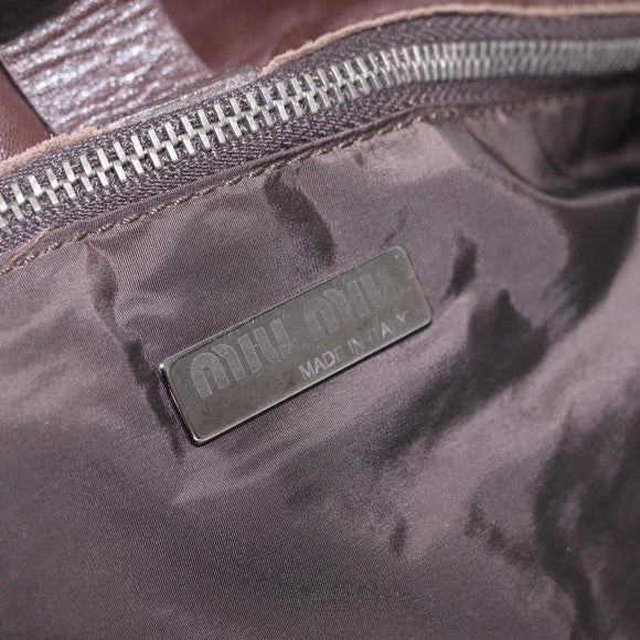 Miu Miu Tote Bag Leather Dark Brown Silver Auth 209885