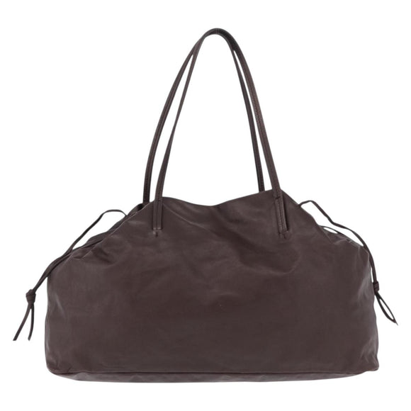 Miu Miu Tote Bag Leather Dark Brown Silver Auth 209885