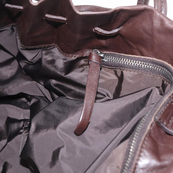 Miu Miu Tote Bag Leather Dark Brown Silver Auth 209885