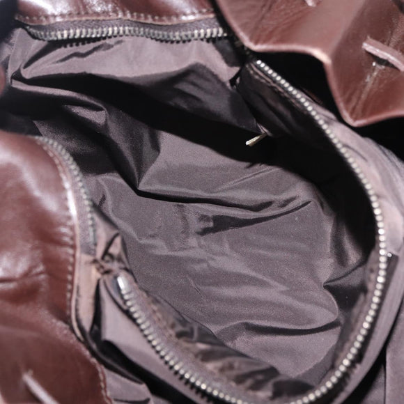 Miu Miu Tote Bag Leather Dark Brown Silver Auth 209885