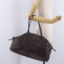 Miu Miu Tote Bag Leather Dark Brown Silver Auth 209885-24