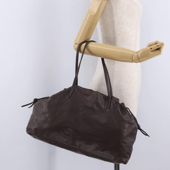 Miu Miu Tote Bag Leather Dark Brown Silver Auth 209885
