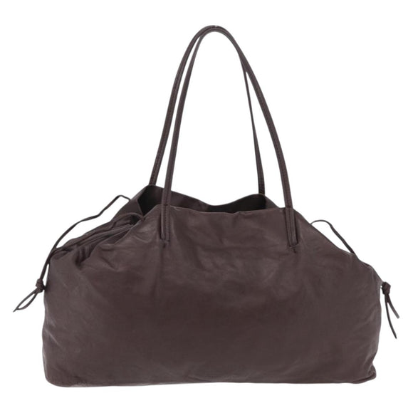 Miu Miu Tote Bag Leather Dark Brown Silver Auth 209885