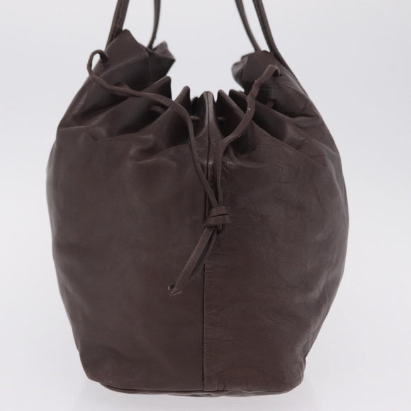 Miu Miu Tote Bag Leather Dark Brown Silver Auth 209885