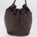 Miu Miu Tote Bag Leather Dark Brown Silver Auth 209885-5