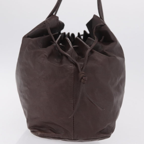 Miu Miu Tote Bag Leather Dark Brown Silver Auth 209885