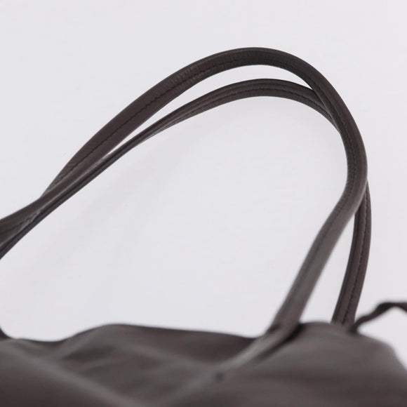 Miu Miu Tote Bag Leather Dark Brown Silver Auth 209885