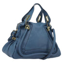 Chloe Paraty Hand Bag Leather 2way Blue Gold Auth 209886V-1