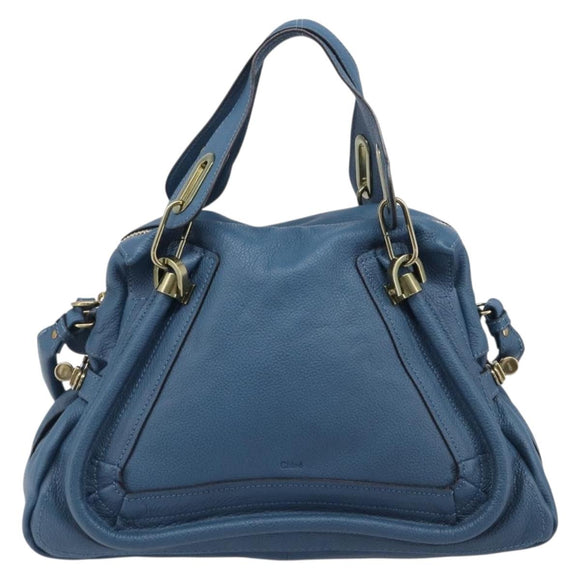 Chloe Paraty Hand Bag Leather 2way Blue Gold Auth 209886V