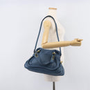 Chloe Paraty Hand Bag Leather 2way Blue Gold Auth 209886V-30
