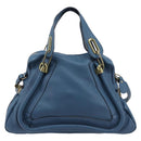 Chloe Paraty Hand Bag Leather 2way Blue Gold Auth 209886V-3