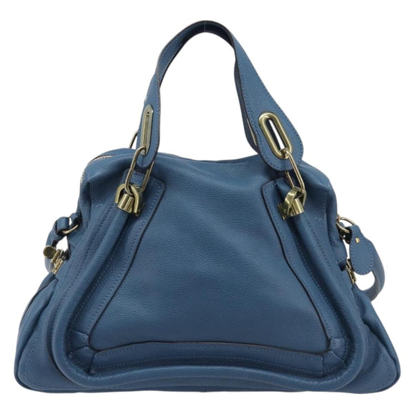 Chloe Paraty Hand Bag Leather 2way Blue Gold Auth 209886V