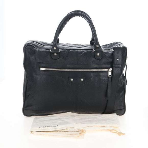 Balenciaga Classic Mini Folder Bag Leather 2way Black Silver 340134 Auth 209887V