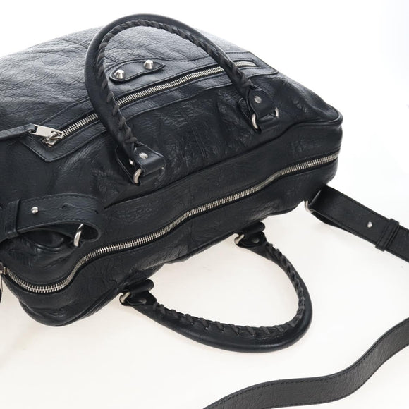 Balenciaga Classic Mini Folder Bag Leather 2way Black Silver 340134 Auth 209887V