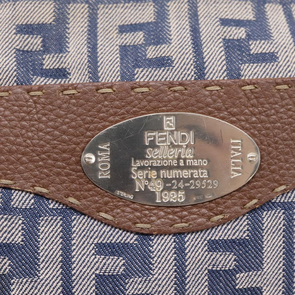 FENDI Zucca Canvas Celeria Shoulder Bag Navy Silver 8BT092 Auth 209895A