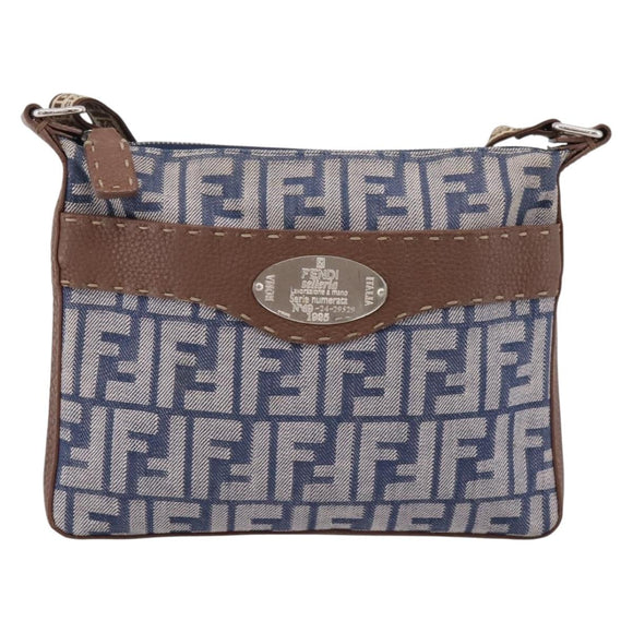 FENDI Zucca Canvas Celeria Shoulder Bag Navy Silver 8BT092 Auth 209895A