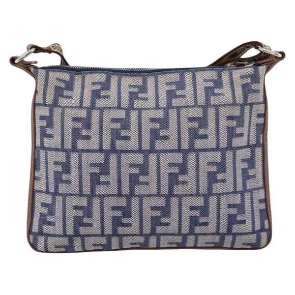 FENDI Zucca Canvas Celeria Shoulder Bag Navy Silver 8BT092 Auth 209895A