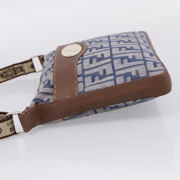 FENDI Zucca Canvas Celeria Shoulder Bag Navy Silver 8BT092 Auth 209895A