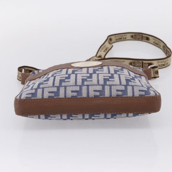 FENDI Zucca Canvas Celeria Shoulder Bag Navy Silver 8BT092 Auth 209895A
