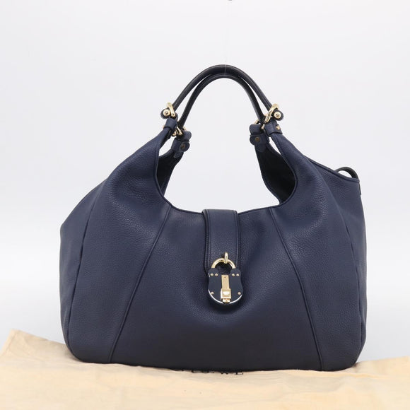 LOEWE Karie Shoulder Bag Leather Navy Gold Auth 209899V