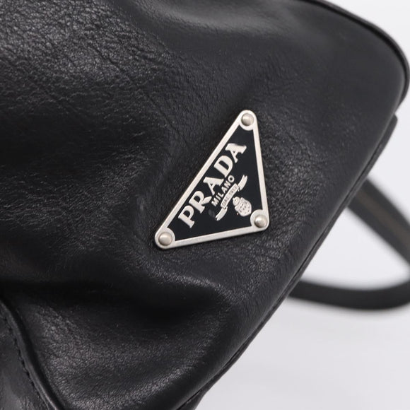 PRADA Shoulder Bag Leather Black Silver Auth 209900V