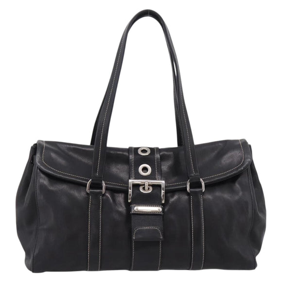 PRADA Shoulder Bag Leather Black Silver Auth 209900V
