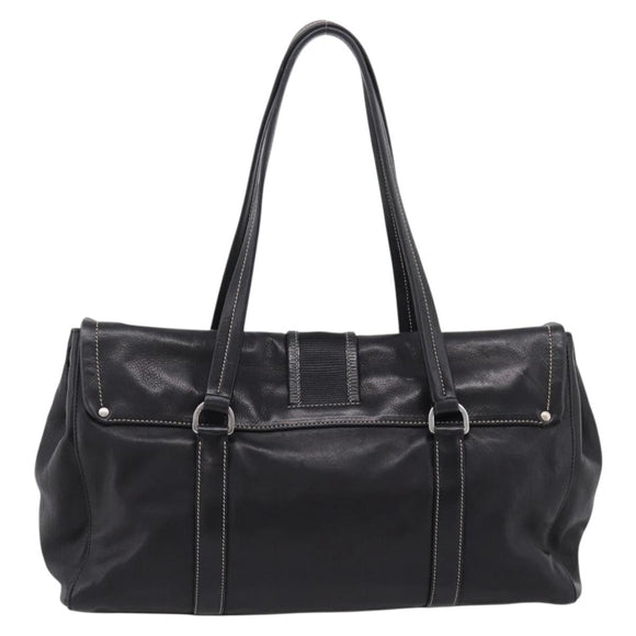 PRADA Shoulder Bag Leather Black Silver Auth 209900V