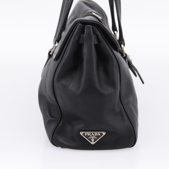 PRADA Shoulder Bag Leather Black Silver Auth 209900V
