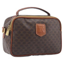 CELINE Macadam Canvas Vanity Cosmetic Pouch PVC Leather Brown Gold Auth 209901-1