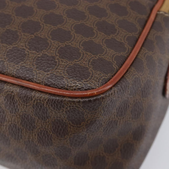 CELINE Macadam Canvas Vanity Cosmetic Pouch PVC Leather Brown Gold Auth 209901